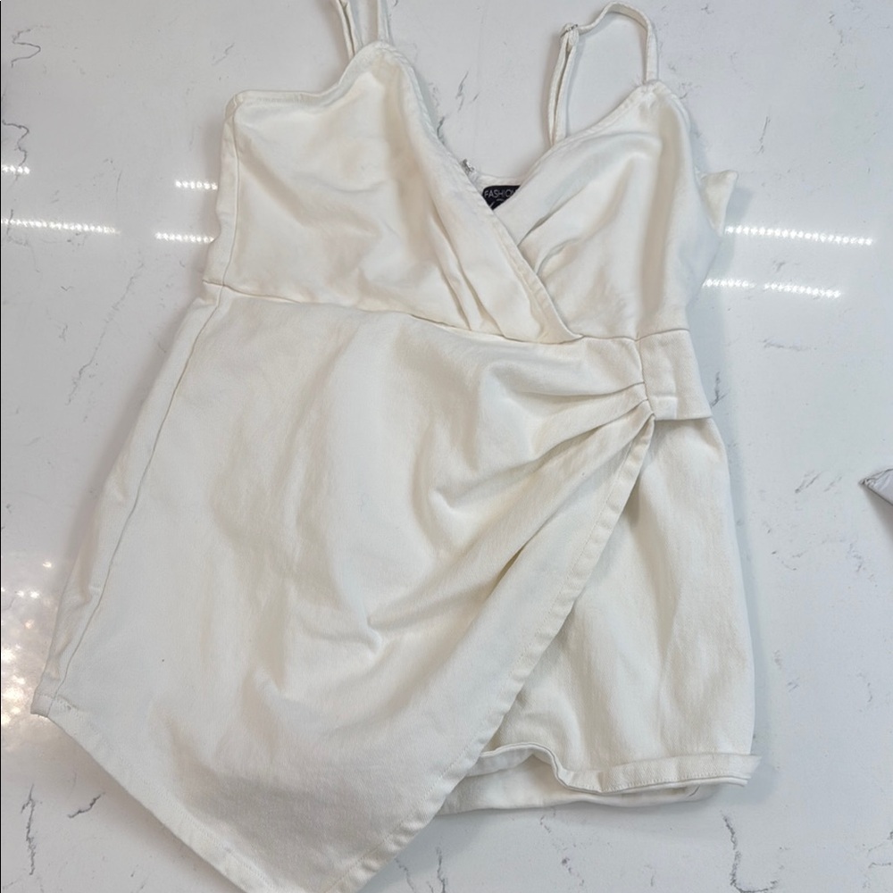 White wrap skirt romper